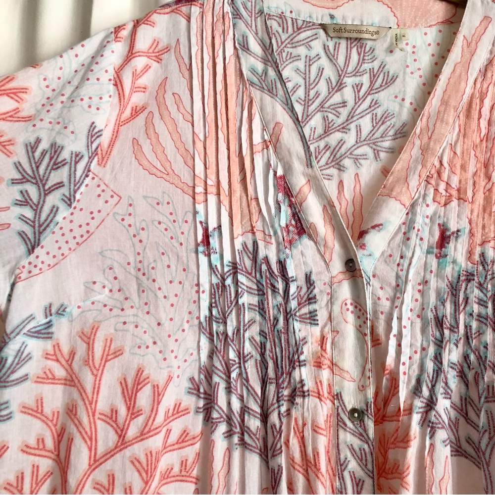 Soft Surroundings Coral Reef Teal Tunic Cotton Embroidered Sequin Blouse Top XL - Picture 10 of 12